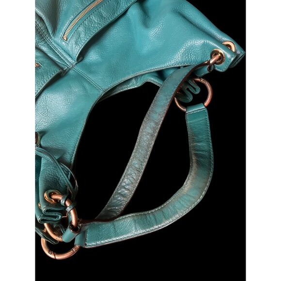 Michael Kors Pebbled Leather Teal Green Teal Shoulder Bag Snap Closure - Picture 9 of 9